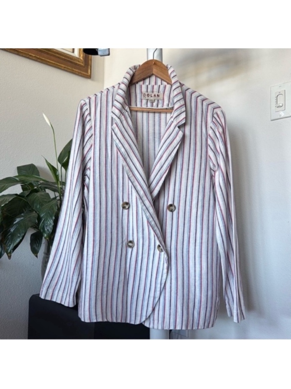 Anthropologie Dolan Double-Breasted Linen blend Striped Blazer Jacket Sz L White